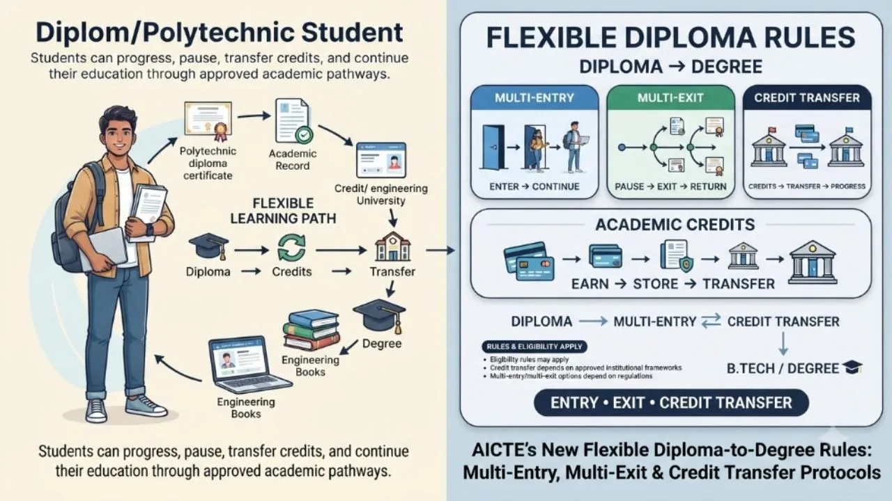AICTE’s New Flexible Diploma-to-Degree Rules: Multi-Entry, Multi-Exit & Credit Transfer Protocols