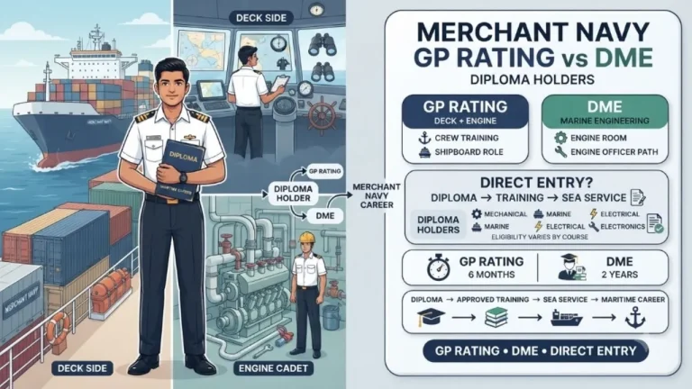 Merchant Navy Deck & Engine Cadet Roles for Diploma Holders: GP Rating vs DME Courses & Direct Entry