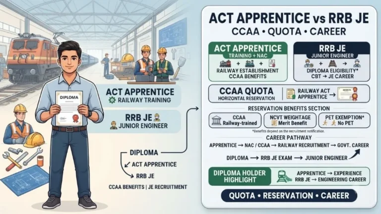 Railway Act Apprentice vs RRB JE: Reservation Benefits, CCAA Quotas & Career Pathways for Diploma Holders
