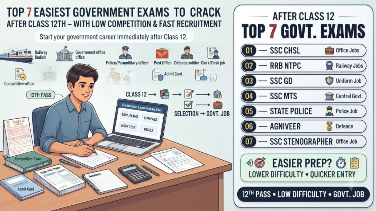Top 7 Easiest Government Exams to Crack After Class 12th - With Low Competition & Fast Recruitment