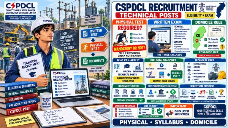 CSPDCL Technical Recruitment Guide: Physical Efficiency Test Rules, Written Syllabus & Domicile EligibilityHow to Crack RRB JE CBT-1 Non-Tech Paper: Subject Weightage, Daily Study Plan & High-Yield Topics for Diploma Student