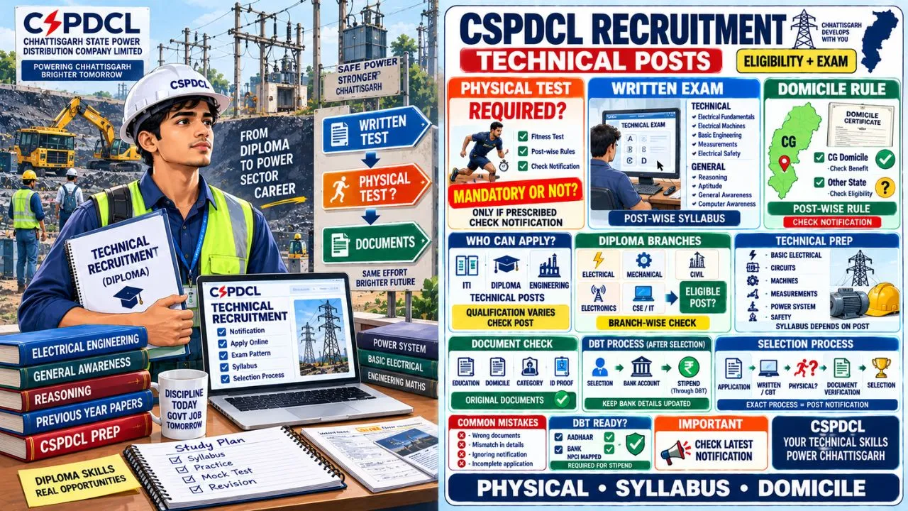 CSPDCL Technical Recruitment Guide: Physical Efficiency Test Rules, Written Syllabus & Domicile EligibilityHow to Crack RRB JE CBT-1 Non-Tech Paper: Subject Weightage, Daily Study Plan & High-Yield Topics for Diploma Student
