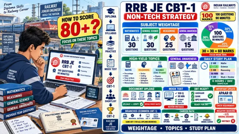 How to Crack RRB JE CBT-1 Non-Tech Paper: Subject Weightage, Daily Study Plan & High-Yield Topics for Diploma Student