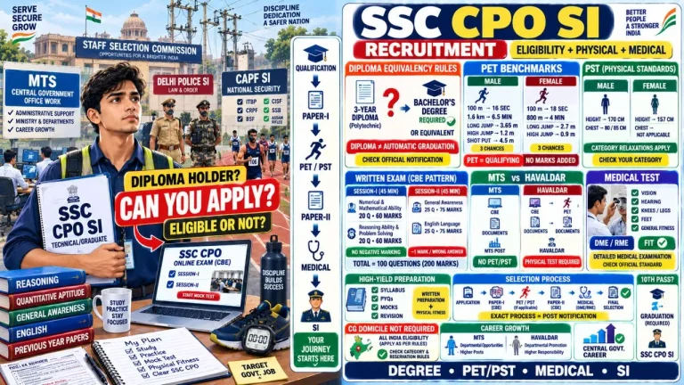 SSC CPO SI Recruitment: Diploma Equivalency Rules, Physical Efficiency Test Benchmarks & Medical Criteria